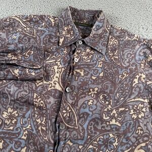 Ermenegildo Zegna Shirt Mens L Paisley Linen Long Sleeve Button Up Relaxed‎